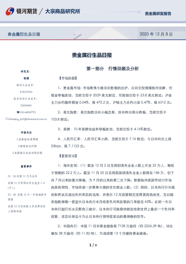 贵金属衍生品日报