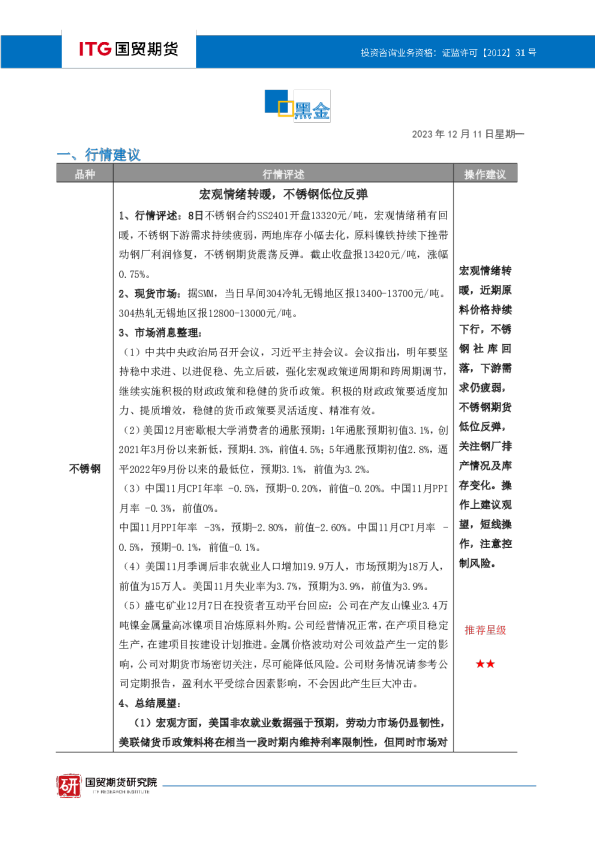 国贸期货投研日报黑金