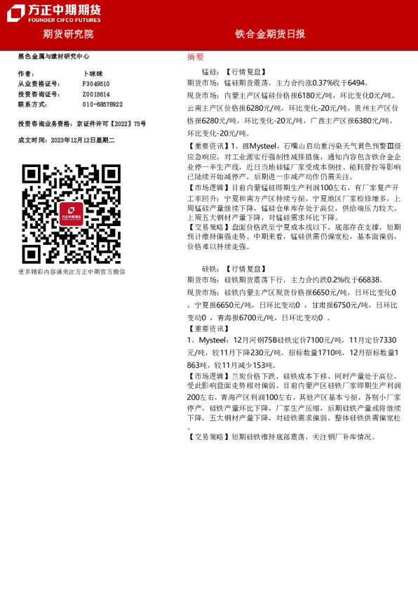 铁合金期货日报