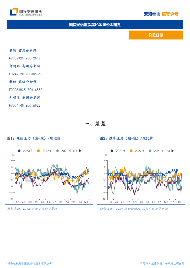 黑色金属价差概览