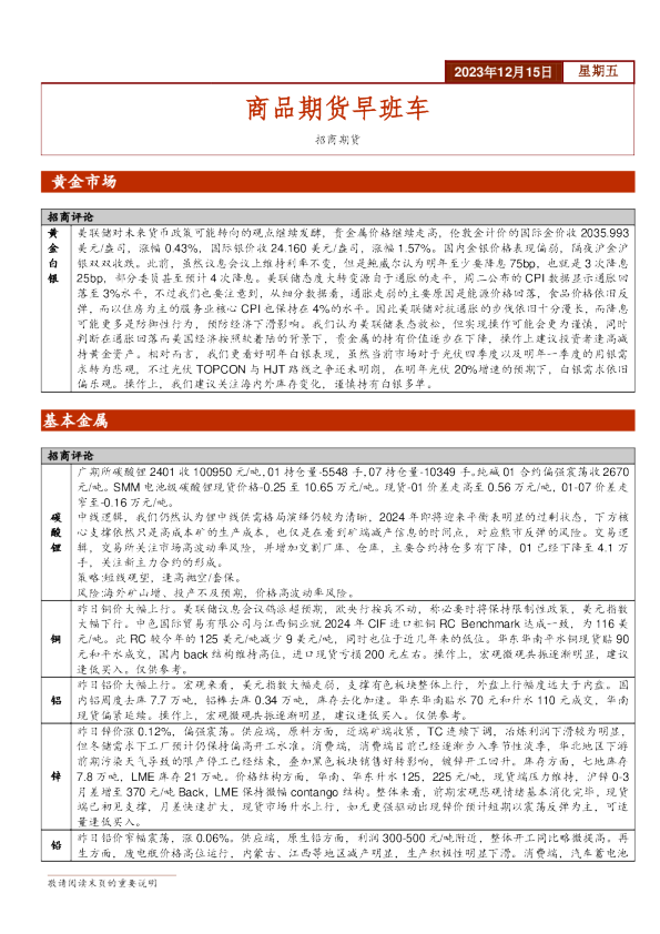 商品期货早班车