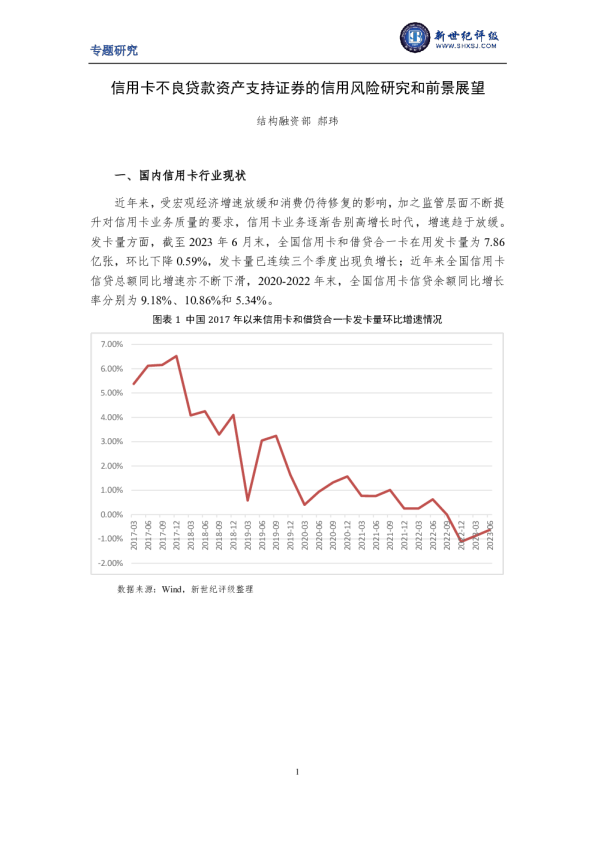 信用卡不良贷款资产支持证券的信用风险研究和前景展望