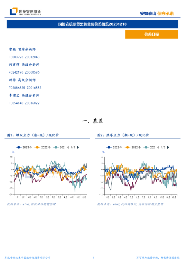 黑色金属价差概览