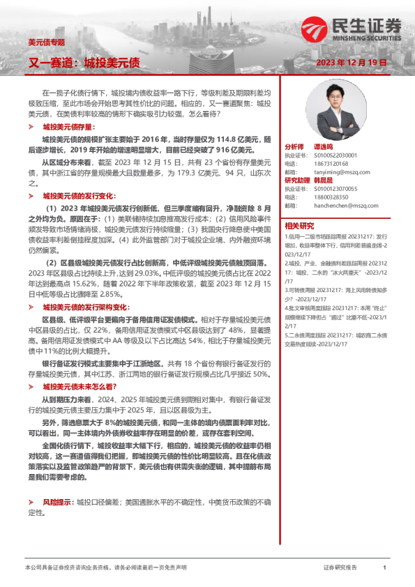 又一赛道：城投美元债