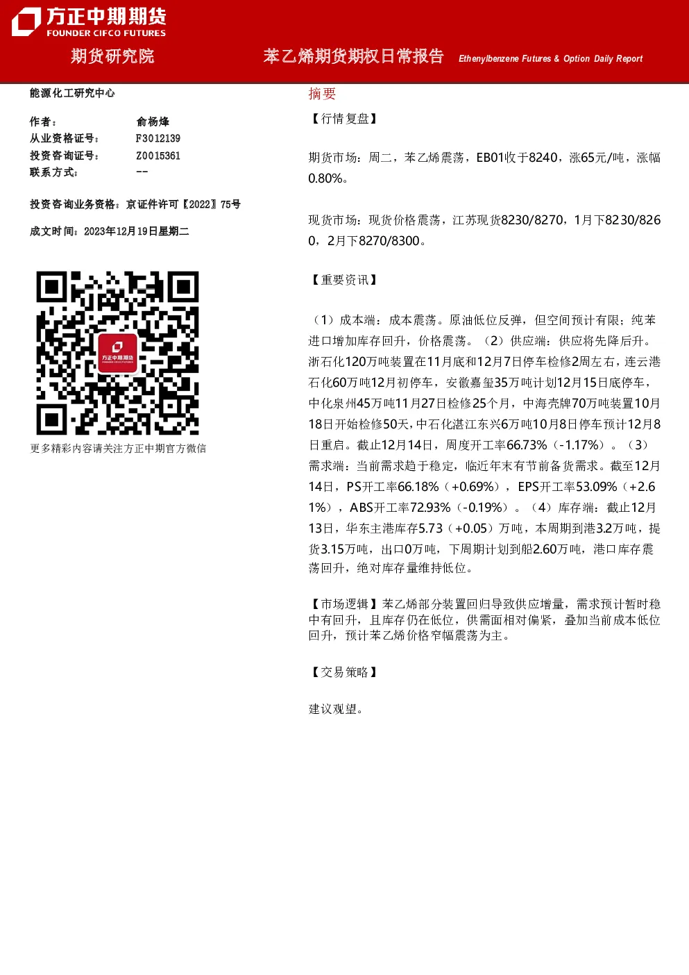 苯乙烯期货期权日常报告