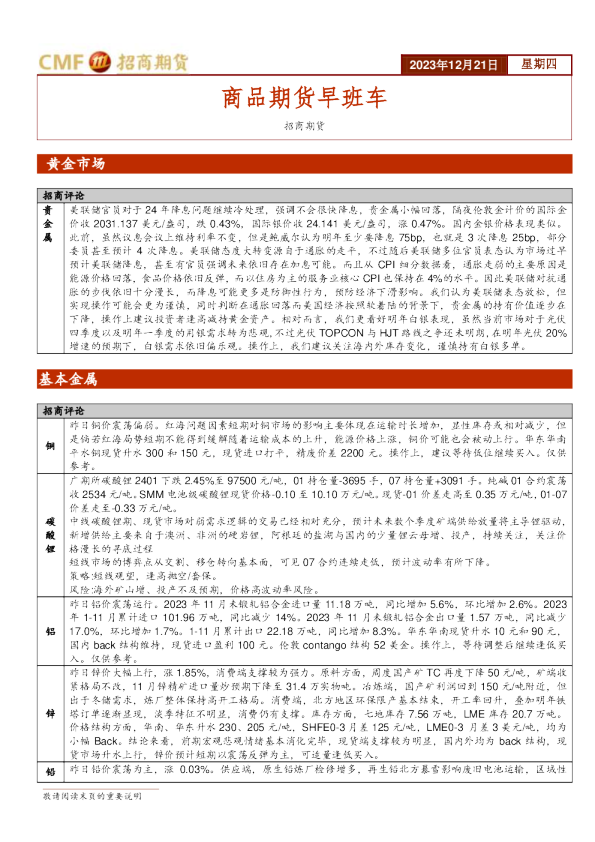 商品期货早班车