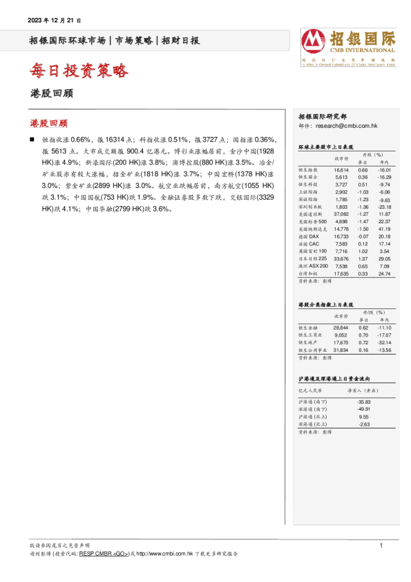 招财日报：每日投资策略