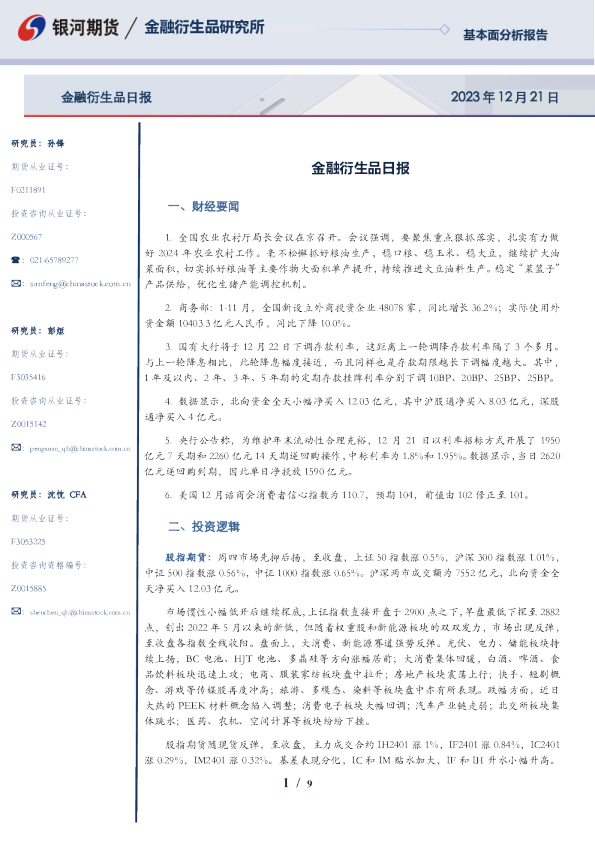 金融衍生品日报