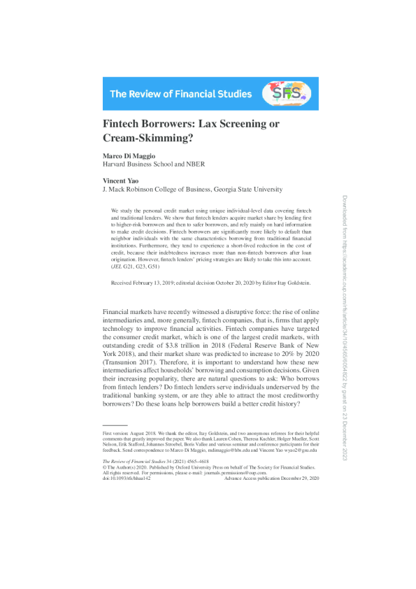 金融科技机构的贷款风险英