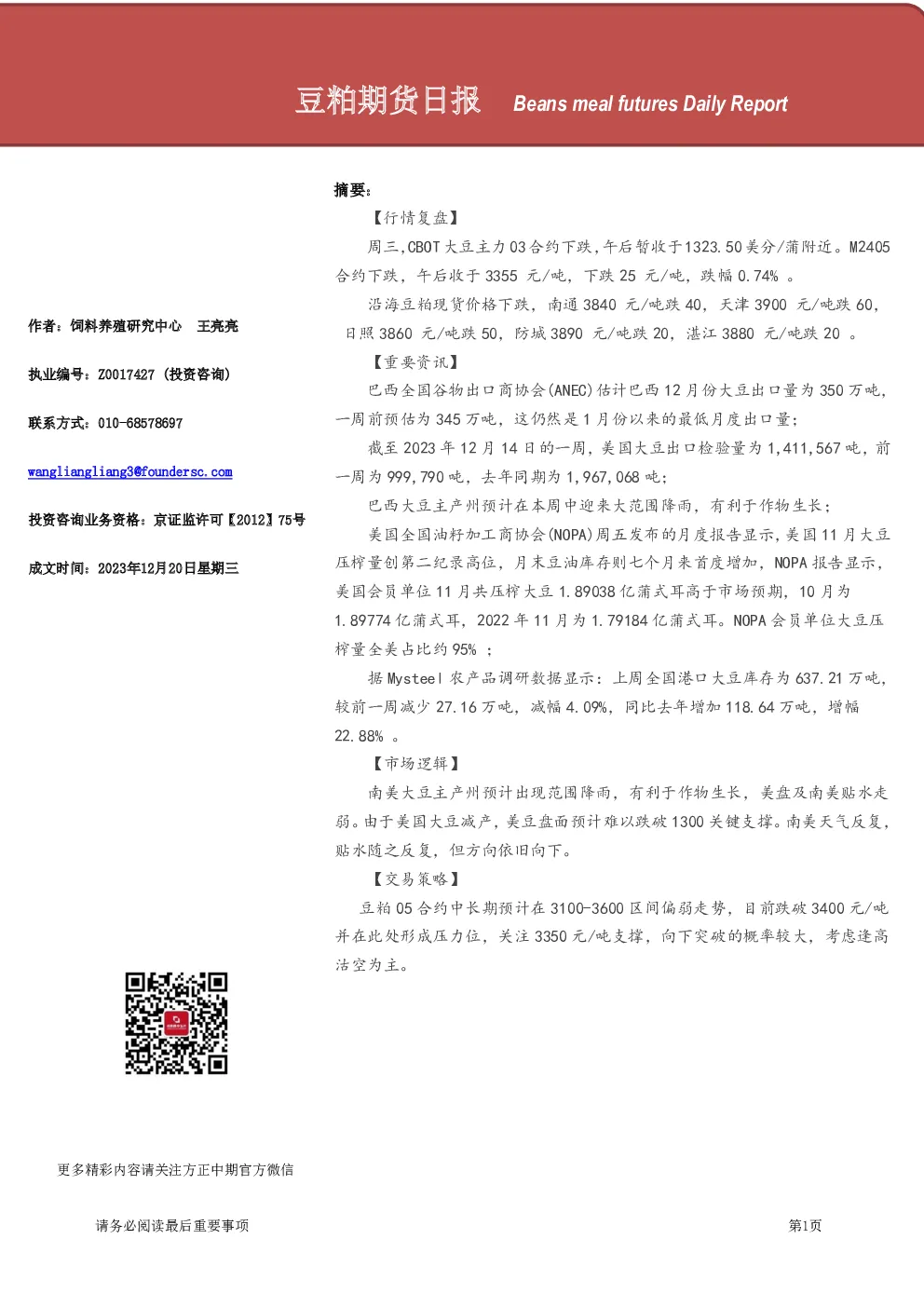 豆粕期货日报