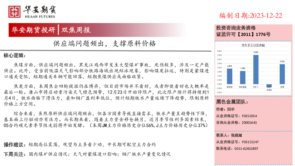 双焦周报：供应端问题频出，支撑原料价格