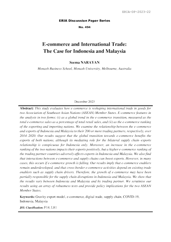 电子商务与国际贸易 — — 以印度尼西亚和马来西亚为例