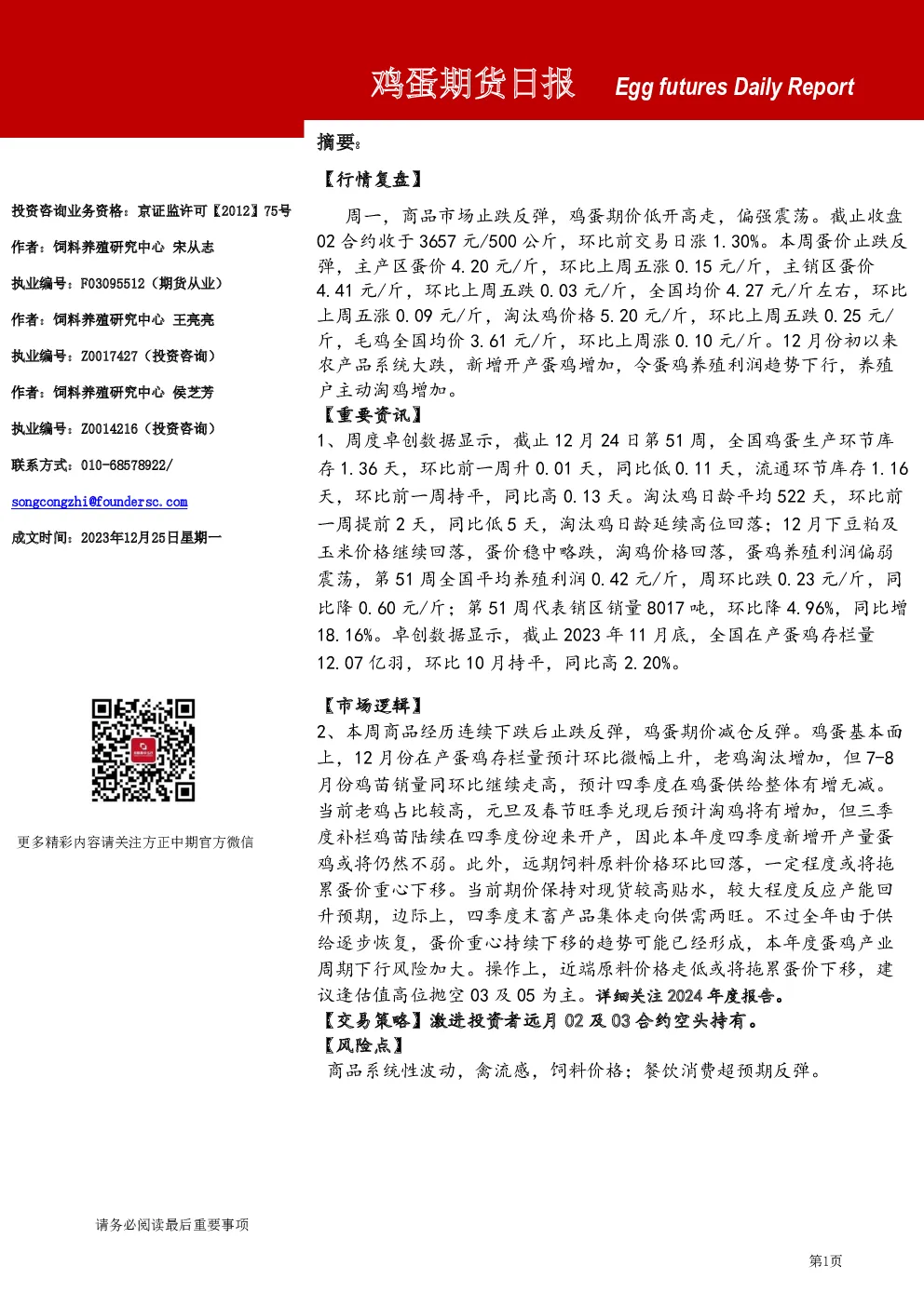 鸡蛋期货日报
