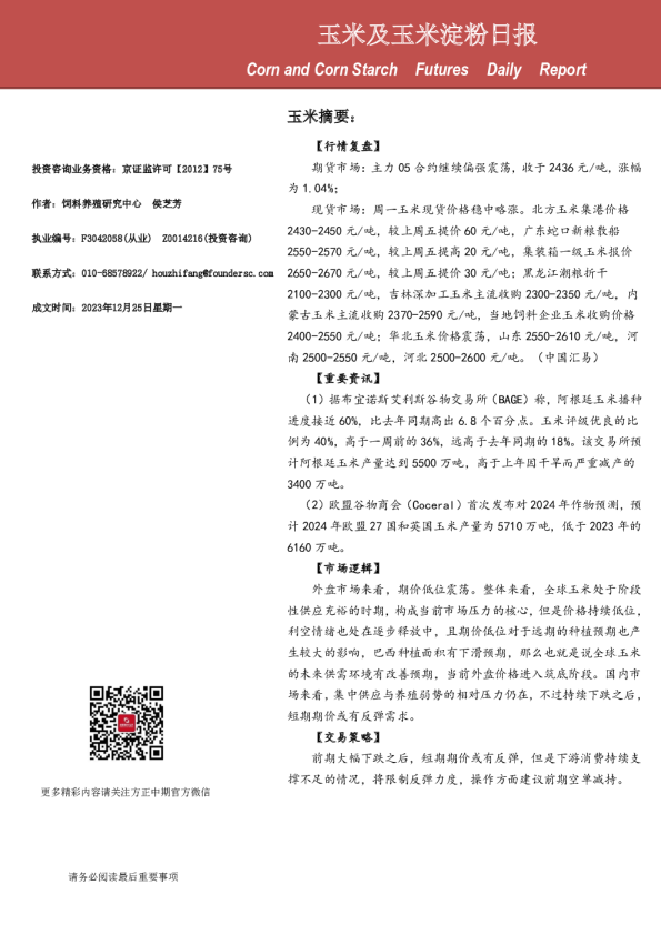 玉米及玉米淀粉日报