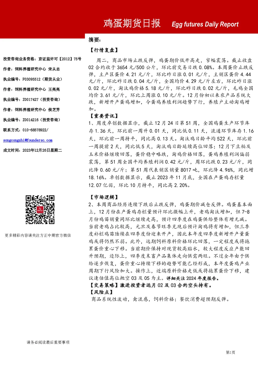 鸡蛋期货日报