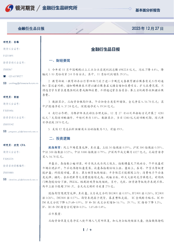 金融衍生品日报