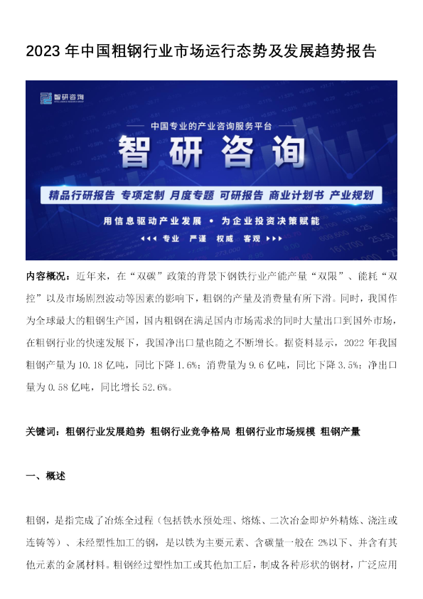2023年中国粗钢行业市场运行态势及发展趋势报告