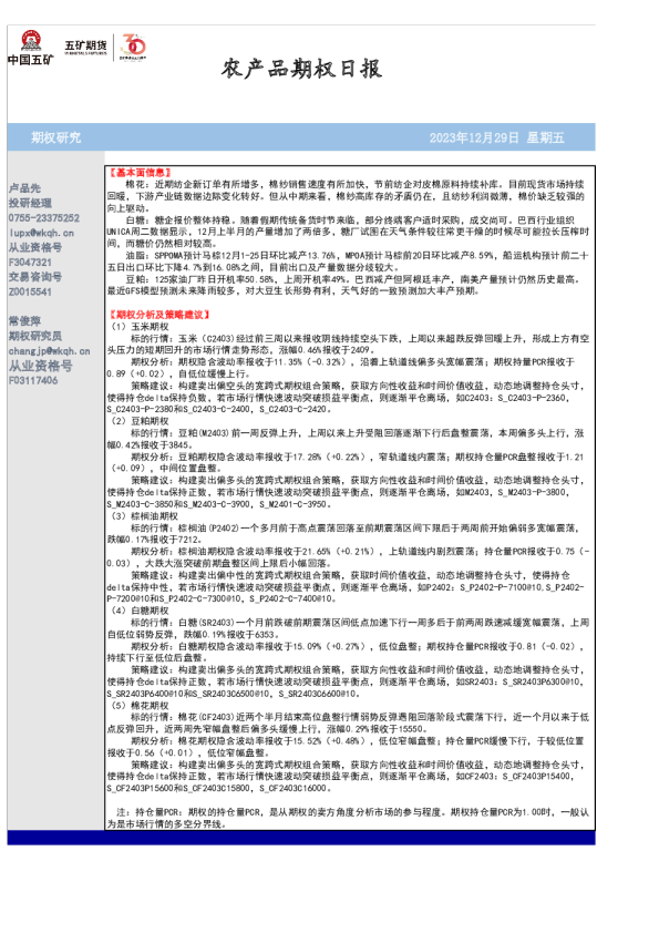 农产品期权日报