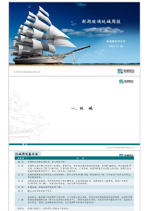 新湖玻璃纯碱周报