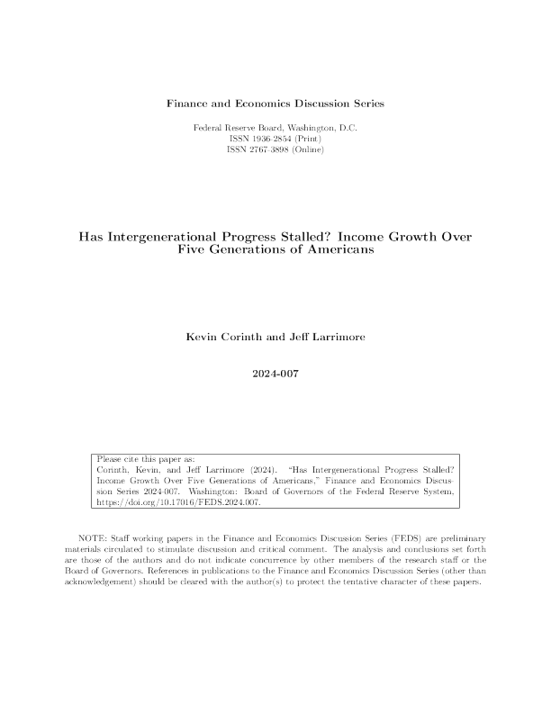 代际进步停滞了吗？五代美国人的收入增长