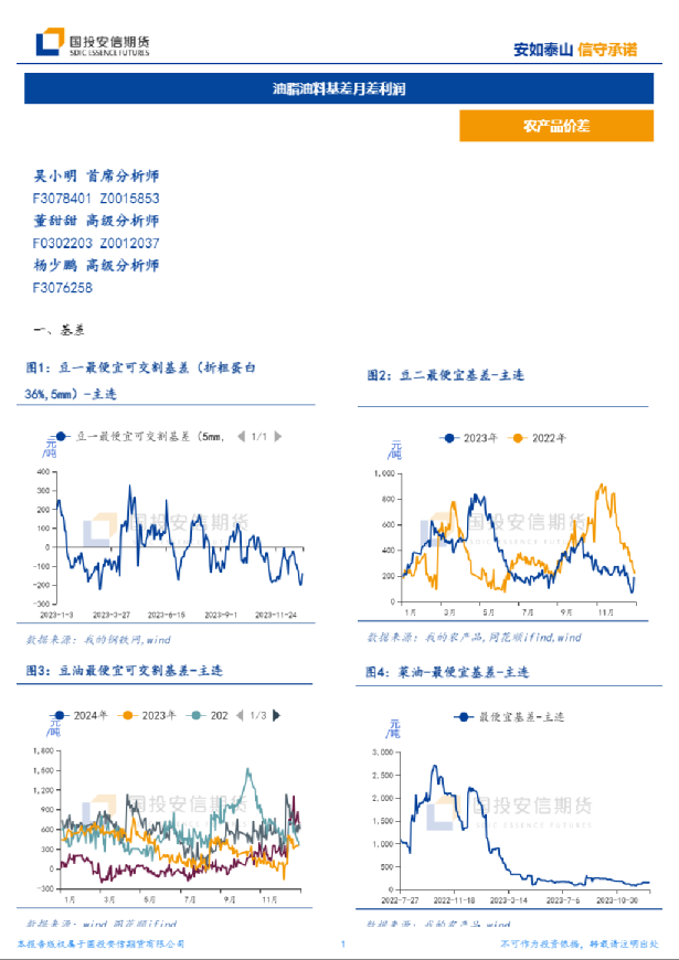 油脂油料基差月差利润