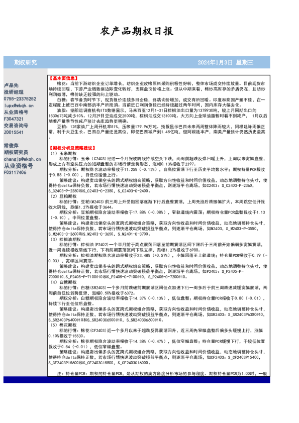 农产品期权日报