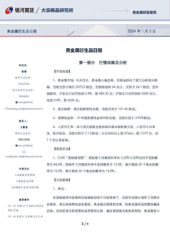 贵金属衍生品日报