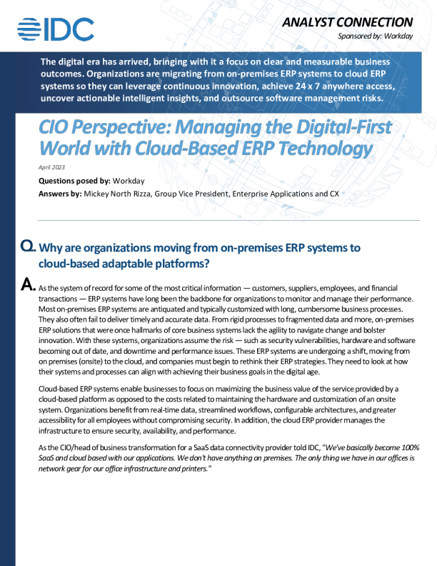 IDC 报告 ： 基于云的 ERP 如何促进创新