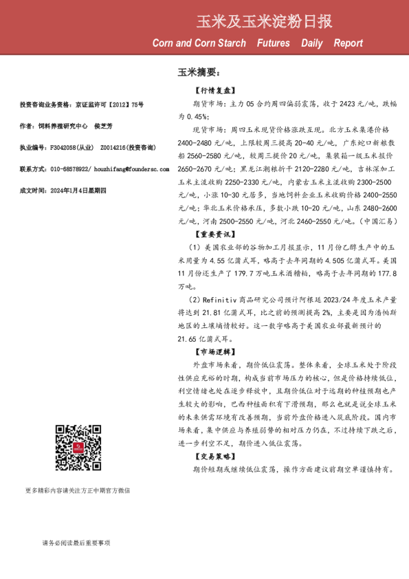 玉米及玉米淀粉日报