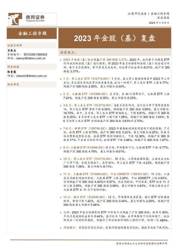 金融工程专题：2023年金股(基)复盘