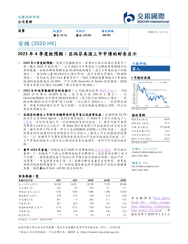 2023年4季度胜预期；亚玛芬美国上市申请的财务启示