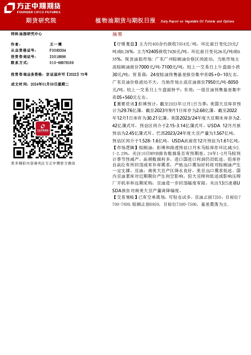 植物油期货与期权日报