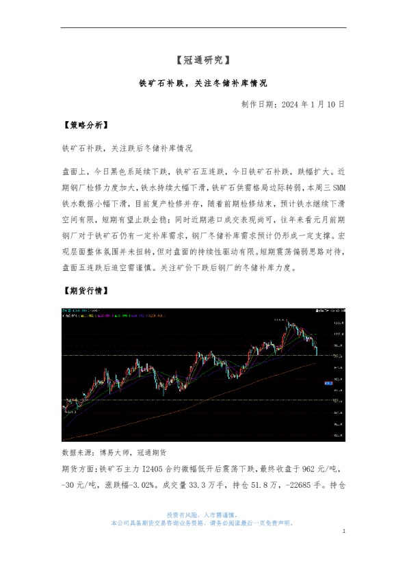 铁矿石补跌，关注冬储补库情况