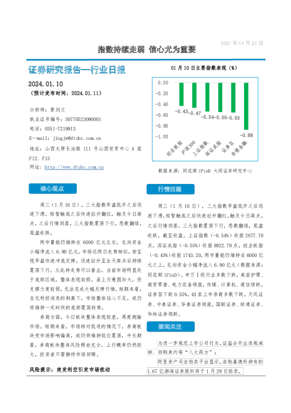 非银金融行业日报：指数持续走弱，信心尤为重要