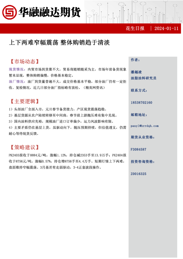 花生日报：上下两难窄幅震荡，整体购销趋于清淡