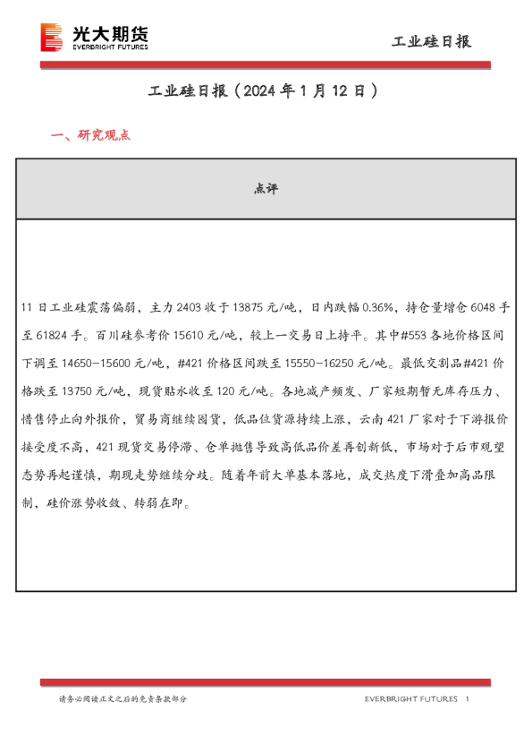 工业硅日报