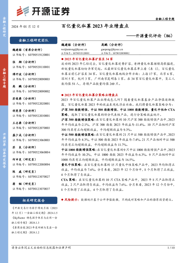 开源量化评论（86）：百亿量化私募2023年业绩盘点