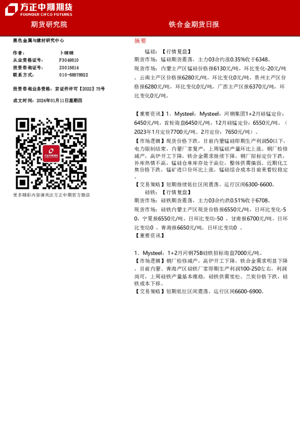 铁合金期货日报