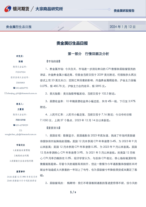 贵金属衍生品日报