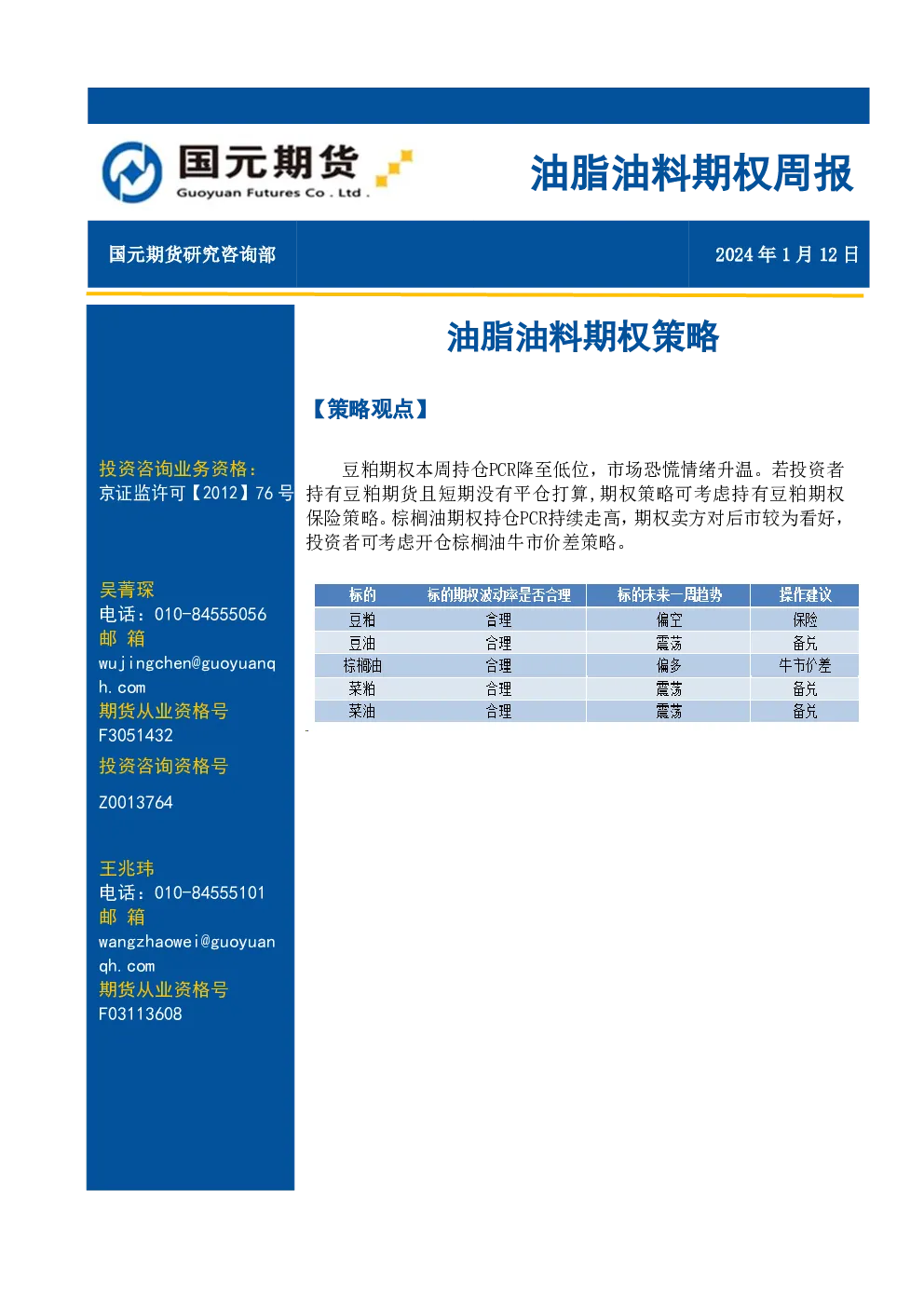 油脂油料期权周报：油脂油料期权策略