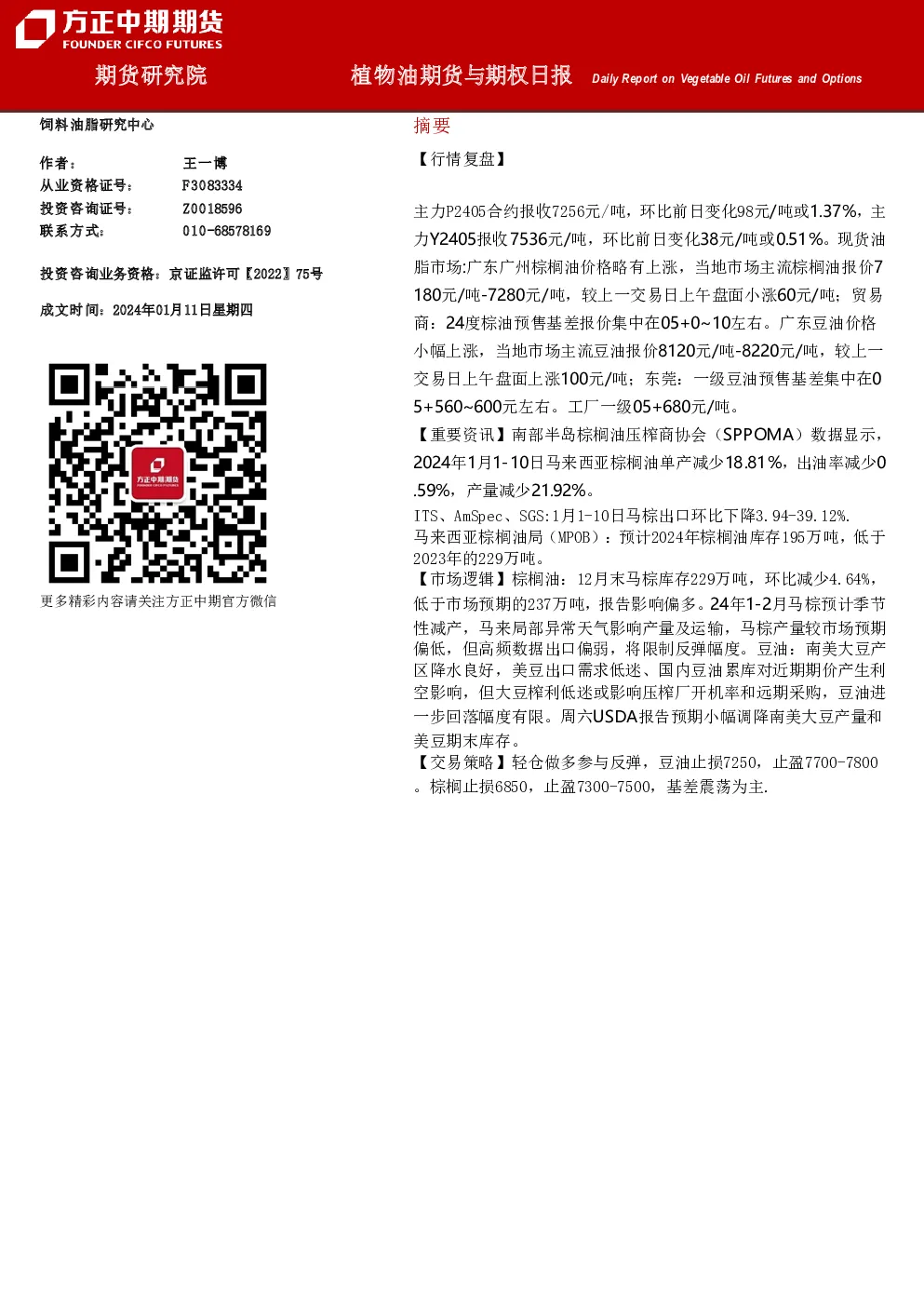 植物油期货与期权日报