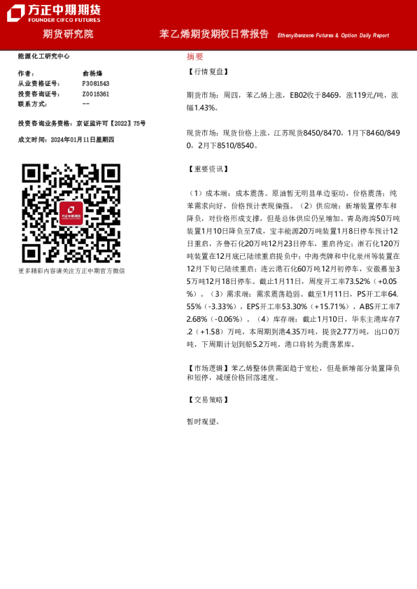 苯乙烯期货期权日常报告