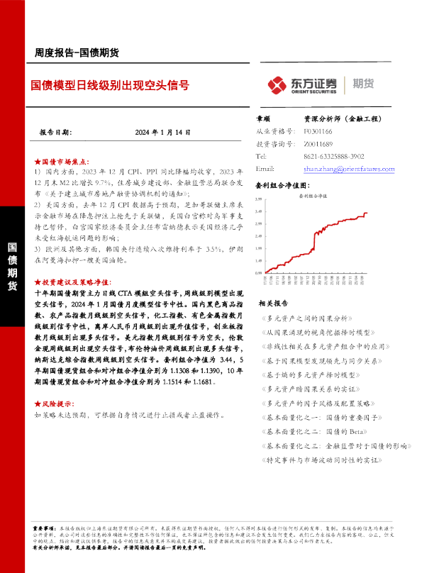 国债模型日线级别出现空头信号