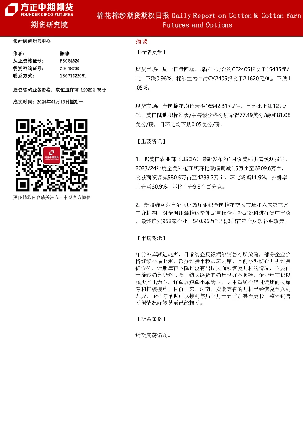 棉花棉纱期货期权日报