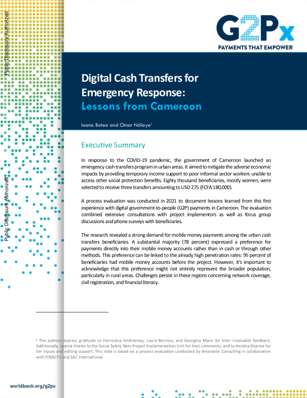 用于应急响应的数字现金转账：喀麦隆的经验教训