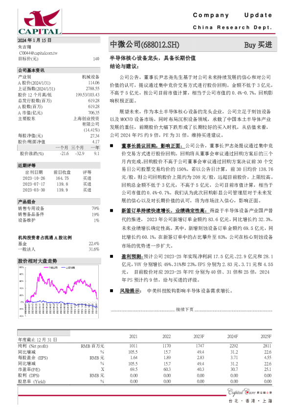 半导体核心设备龙头，具备长期价值