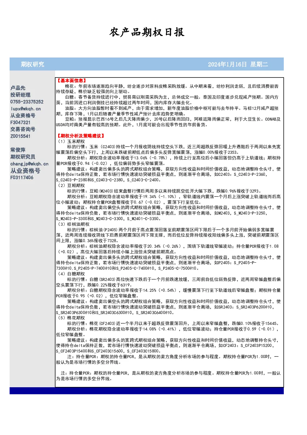农产品期权日报