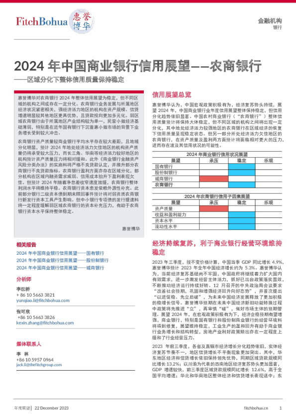 2024中国商业银行系列展望 农商银行