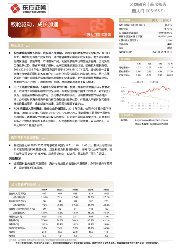 西大门首次覆盖:双轮驱动,成长加速