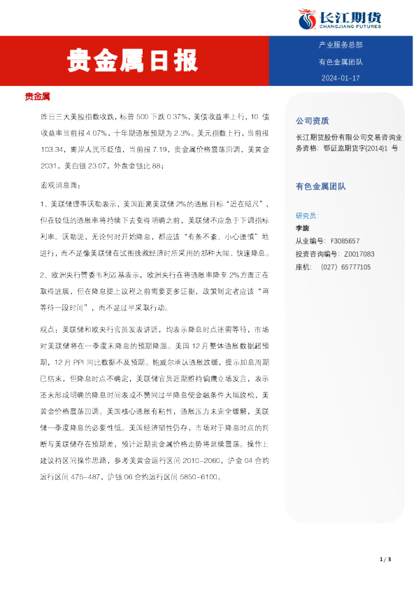 贵金属日报